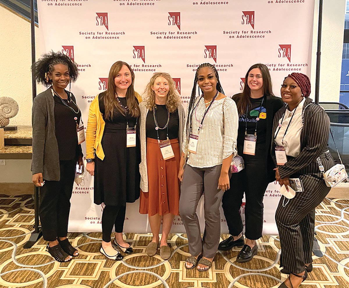 Left to right: Mykala Wimbish, Michelle Abraczinskas, Erin Vines, Zion Latson, Ashten Mays (Project YouthBuild) and Shaneah Cobb at the Society for Research on Adolescence biennial meeting.